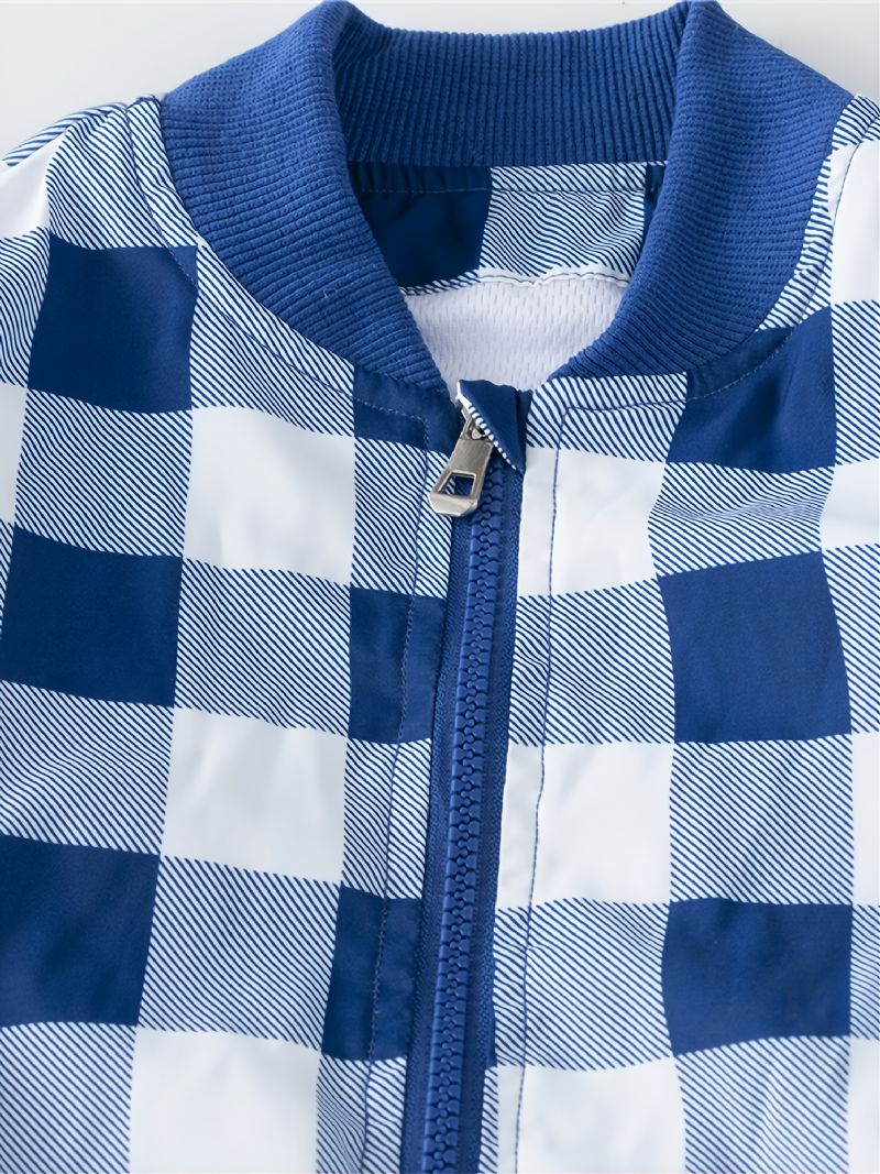 Chlapecká Neformální Modrá Kostkovaná Bavlněná Bunda Na Podzim A Zimu
