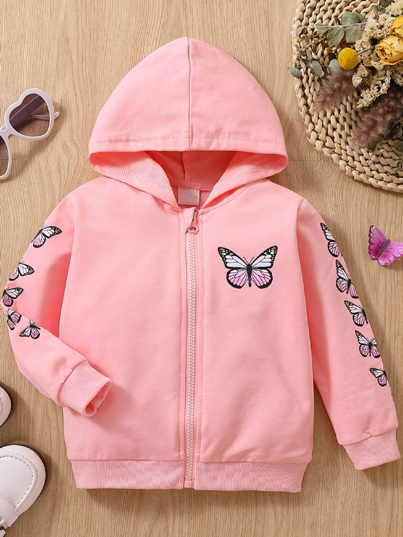 Dívčí Děťátko Móda Butterfly Print Bunda S Kapucí Na Zip Na Podzim