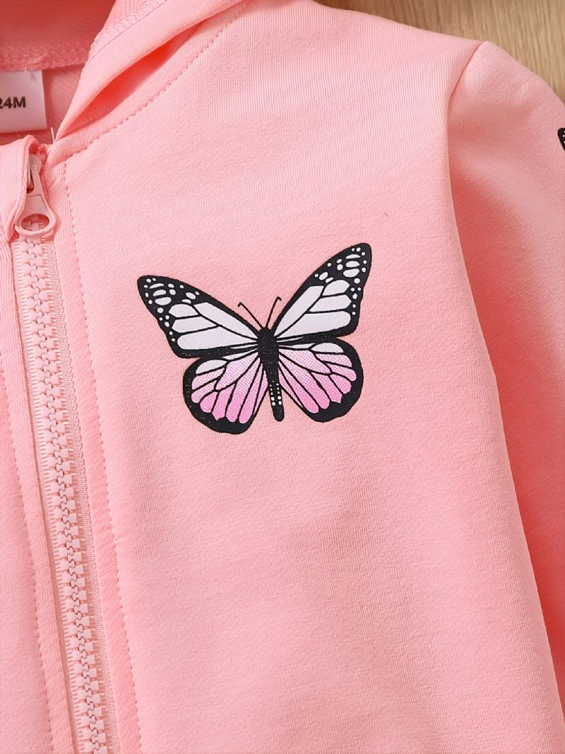 Dívčí Děťátko Móda Butterfly Print Bunda S Kapucí Na Zip Na Podzim