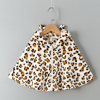 Dívčí Leopardí Potisk 3d Design Uší Netopýří Rukáv S Kapucí Flanelová Bunda Plášť Dětské Oblečení