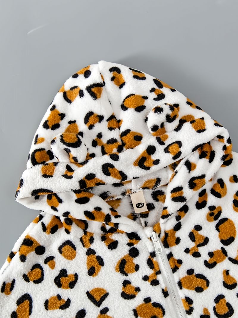 Dívčí Leopardí Potisk 3d Design Uší Netopýří Rukáv S Kapucí Flanelová Bunda Plášť Dětské Oblečení
