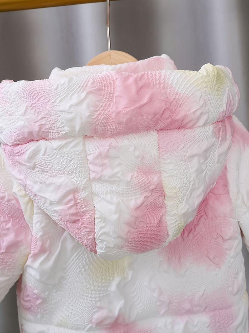 Dívčí Ležérní Bunda S Kravatou Embosovaná S Kapucí Tepelně Fleecová Na Zip Polstrované Oblečení Na Zimu