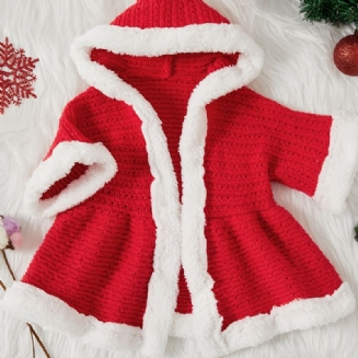 Dívčí Zateplená Pletená Bunda S Kapucí Cardigan Pro Zimní Vánoční Kostým