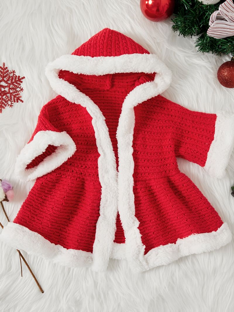 Dívčí Zateplená Pletená Bunda S Kapucí Cardigan Pro Zimní Vánoční Kostým