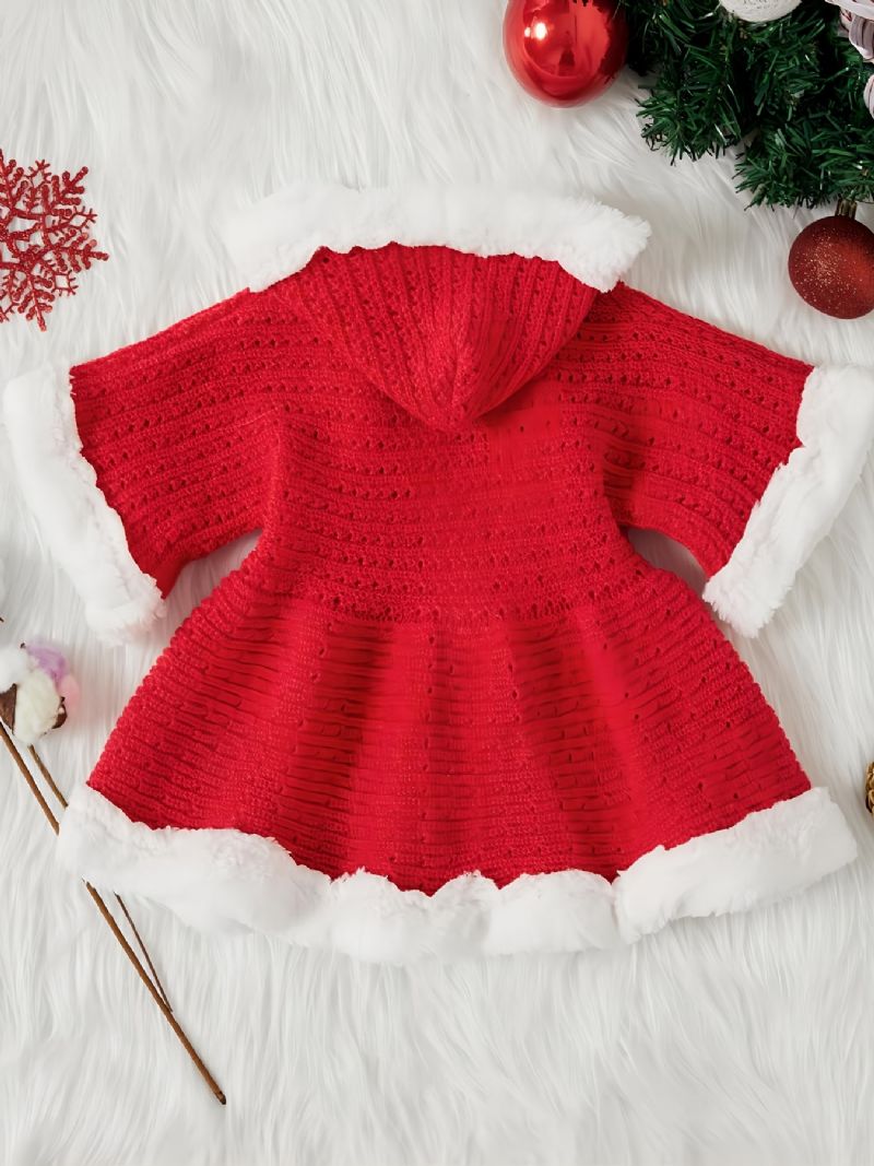Dívčí Zateplená Pletená Bunda S Kapucí Cardigan Pro Zimní Vánoční Kostým