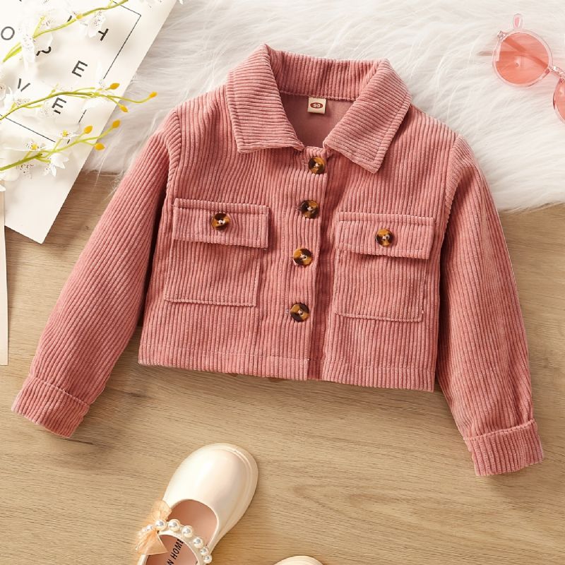 Děťátko Dívky Solid Crop Bunda Button Lapel Retro Ležérní Podzimní Jaro