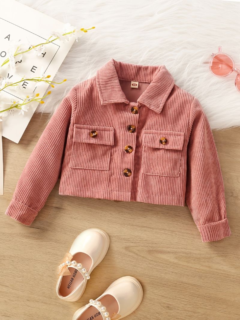 Děťátko Dívky Solid Crop Bunda Button Lapel Retro Ležérní Podzimní Jaro