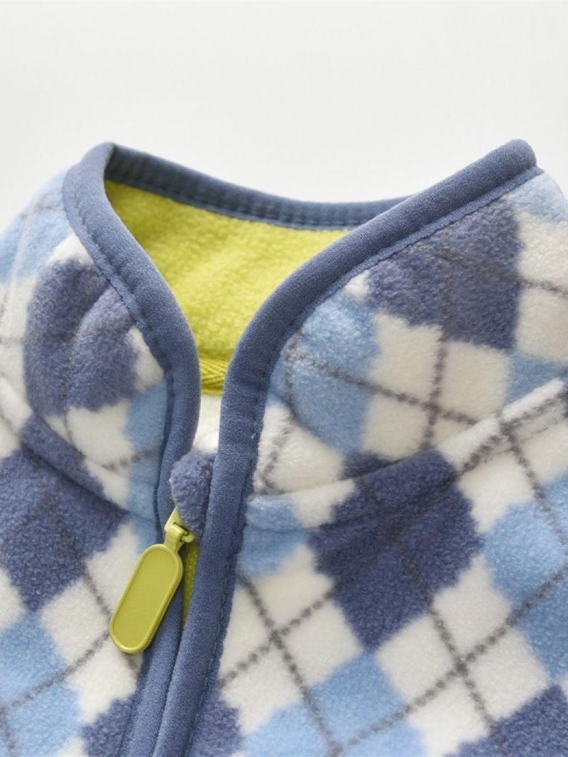 Nová Dětská Vintage Kostkovaná Ležérní Teplá Bunda Se Stojáčkem Na Zip S Potiskem