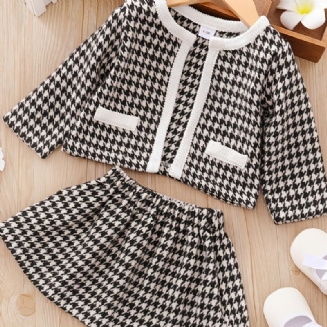 3ks Dětské Cardigan Houndstooth Šaty S Dlouhým Rukávem