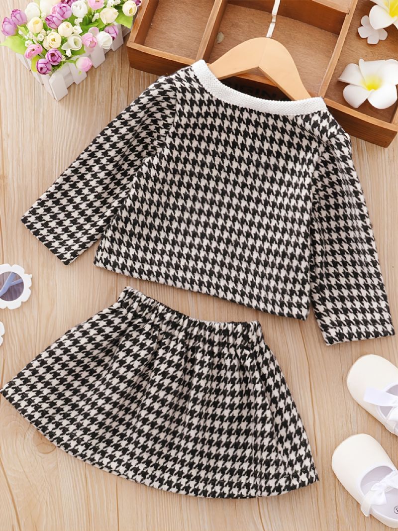 3ks Dětské Cardigan Houndstooth Šaty S Dlouhým Rukávem