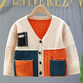 Dívčí Colorblock Cardigan S Kabelovým Pleteným Vzorem Pro Podzim A Zimu Nové