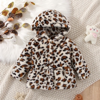 Dívčí Ležérní Bunda S Kapucí S Leopardím Vzorem Měkký Fleece Zateplený Svetr Na Zimu