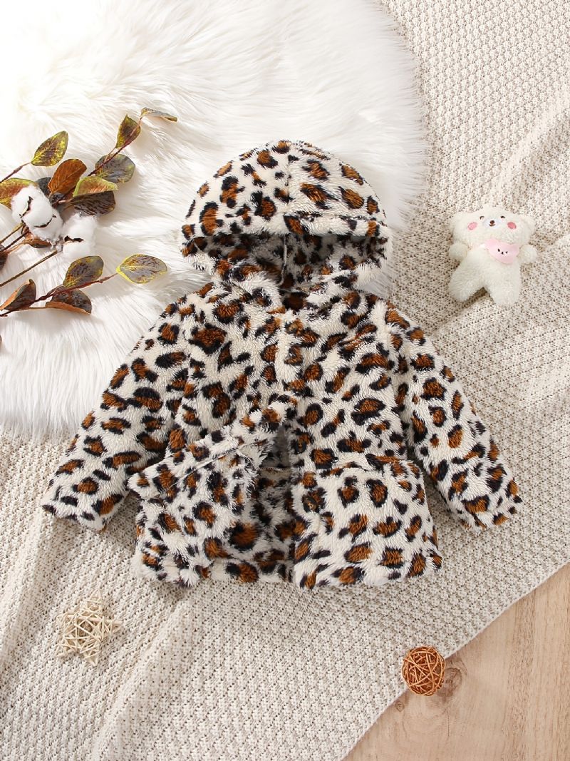 Dívčí Ležérní Bunda S Kapucí S Leopardím Vzorem Měkký Fleece Zateplený Svetr Na Zimu
