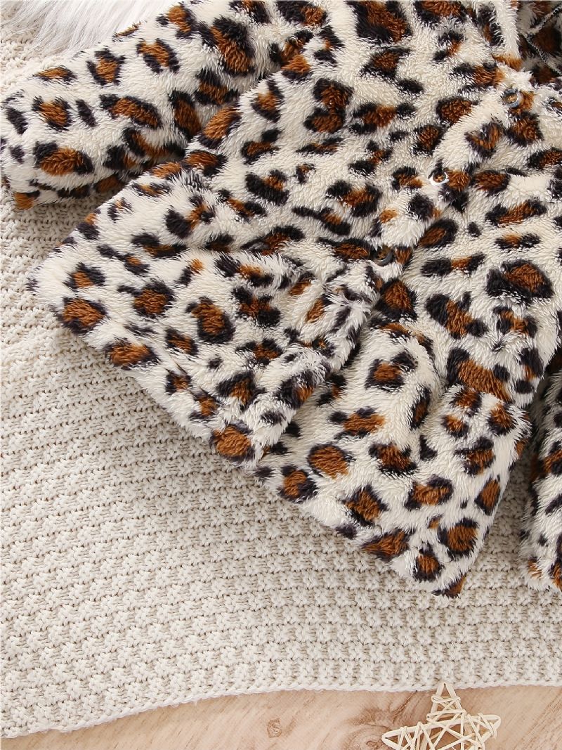 Dívčí Ležérní Bunda S Kapucí S Leopardím Vzorem Měkký Fleece Zateplený Svetr Na Zimu