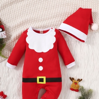 Batolecí Kojenecký Overal Santa Claus S Kulatým Výstřihem A Dlouhým Rukávem Pro Chlapce Dívky Vánoční Outfit
