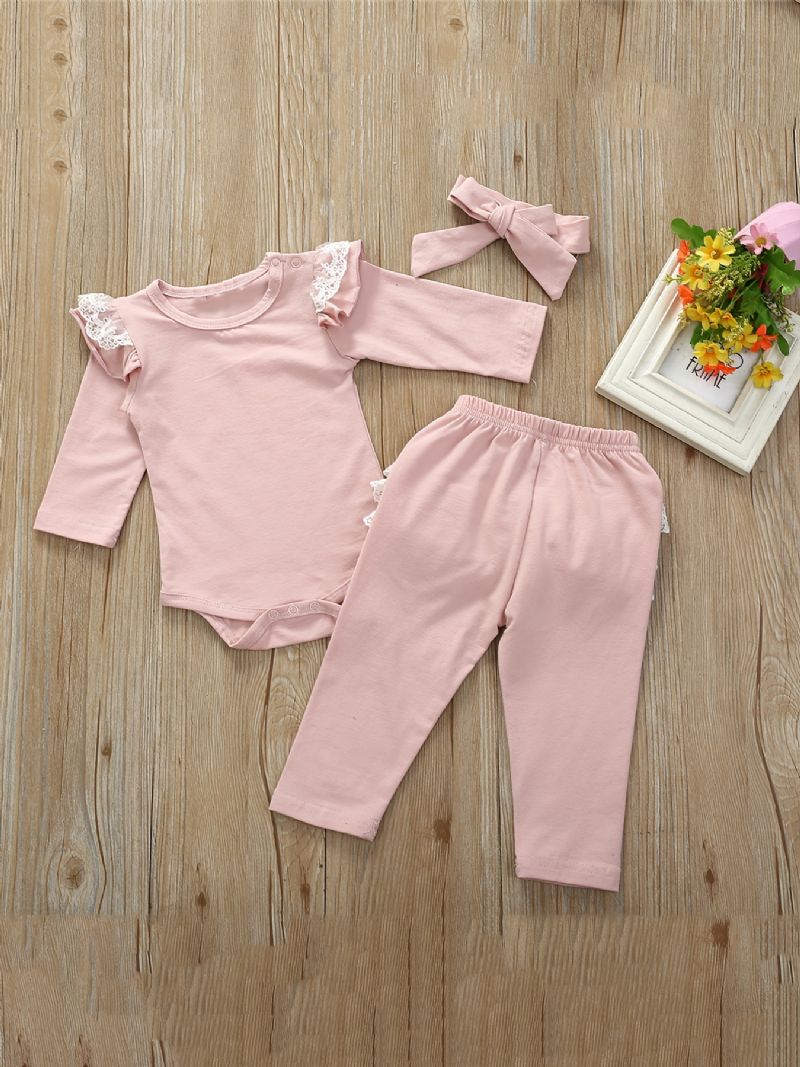 Dívčí Kombinéza S Dlouhým Rukávem + Legíny + Čelenka Se Šněrovacím Dekorem Body Onesie Kojenecké Oblečení