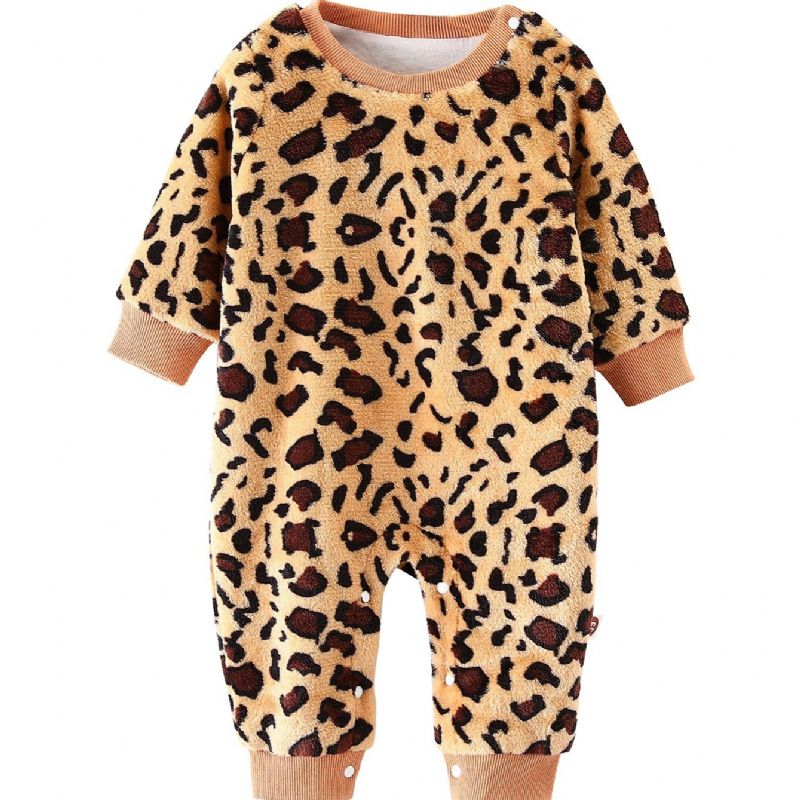 Dívčí Overal S Leopardím Vzorem Bavlna Onsie S Dlouhým Rukávem Pro Zimní Kojenecké Oblečení