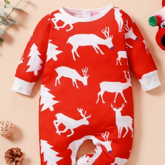 Děvčata Vánoční Deer Cartoon Print Dlouhý Rukáv Kombinéza Oblečení