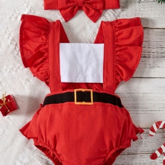 Děťátko Dívky Chlapci Ruffle Rukáv + Čelenka Set Body Onesie Kombinézy Dětské Oblečení Na Vánoce