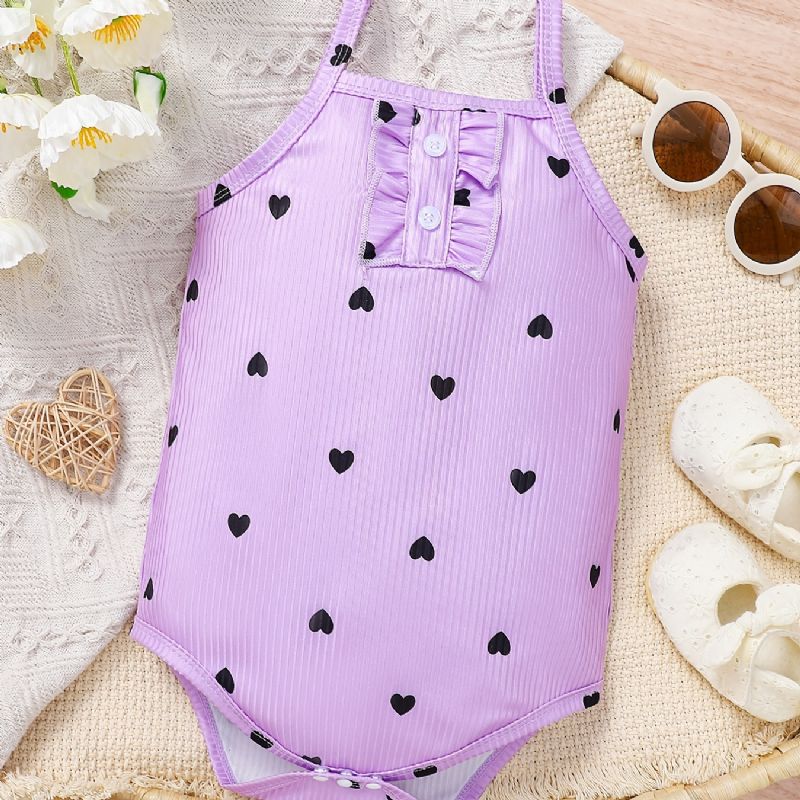 Infant Romper Heart Print Cami Top Kombinéza Letní Pro Malé Holčičky Batolecí Oblečení