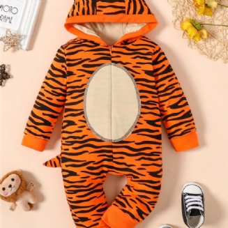 Novorozenci Chlapečci Dívčí 3d Kreslená Kombinéza Zvířecí Tygr Leopard Mikina Pláštěnka Playsuit Na Zip Onesies S Ocasem