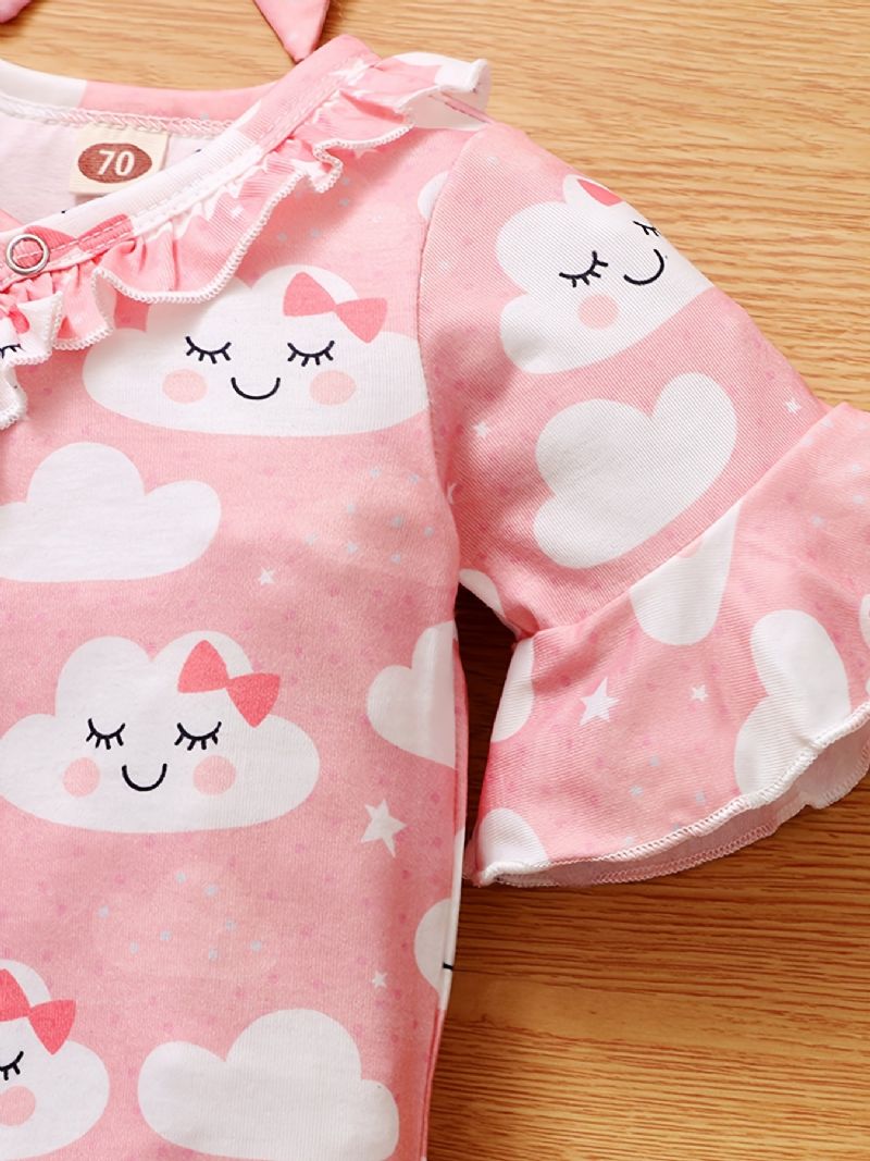 Sada Dívčích Kombinéz A Čelenek Pro Miminka S Potiskem Cloud Print