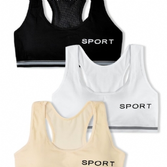 3ks Dospívající Dívky Neformální Bavlněná Sportovní Podprsenka Prodyšná Elastická Vesta Se Spodním Prádlem