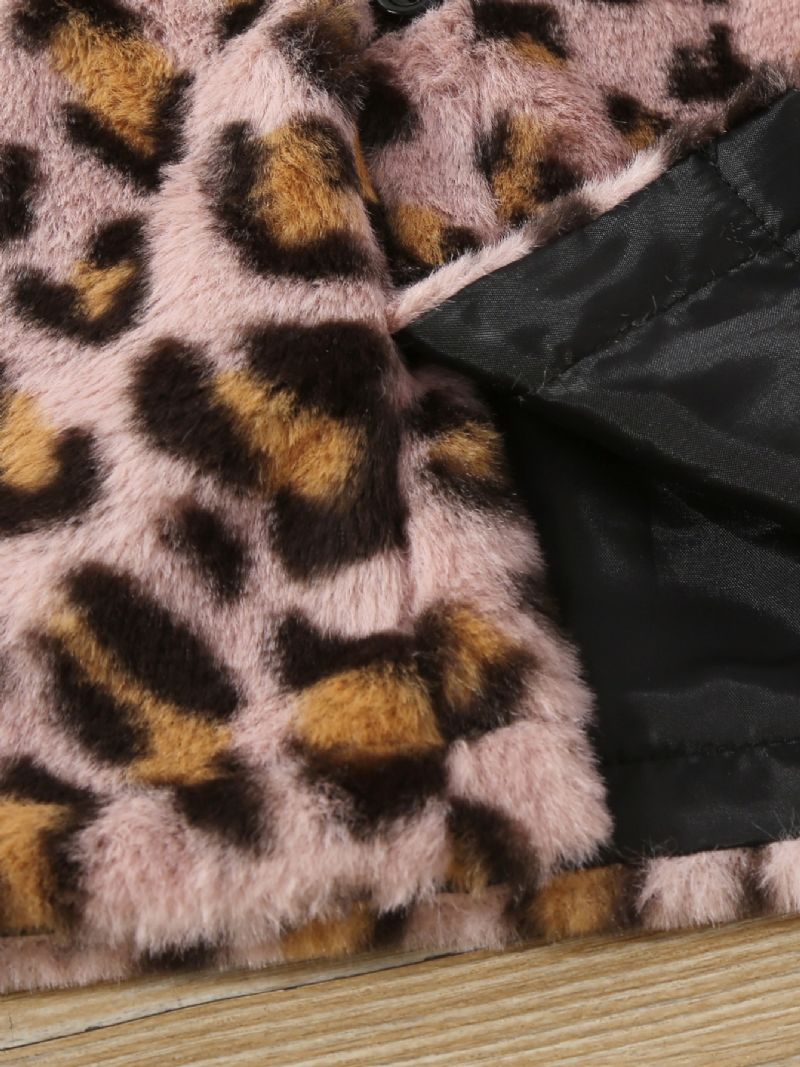 Dívčí Leopardí Plyšová Vesta S Knoflíky Bez Rukávů Top Dětské Oblečení