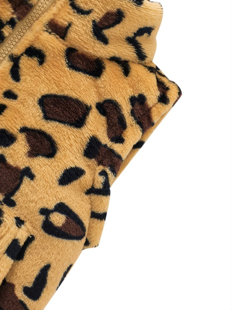 Dětská Plyšová Vesta Na Zip S Leopardím Potiskem